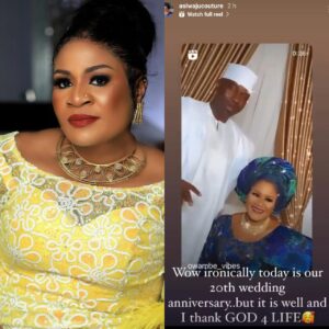 Read more about the article Ironically it’s our 20th wedding anniversary says filmmaker Kazim Adeoti’s first wife as he and second wife Mercy Aigbe baecation abroad